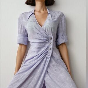 GANNI Jacquard Satin Wrap Midi Dress, Lilac Cosmic Sky, FR44/US14